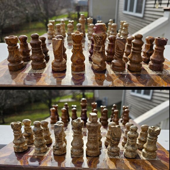 Marble chess set with storage stone chess set handmade chess 12 in chess board - Picture 9 of 15